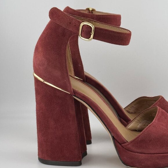 Vintage Y2K Michael Kors Crimson Red Suede Coquette Platform Anklet Pumps (6M) - Picture 6 of 13